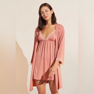 Eberjey Pink Lace Trim Robe
